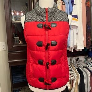 Houndstooth & Red Puffer Vest